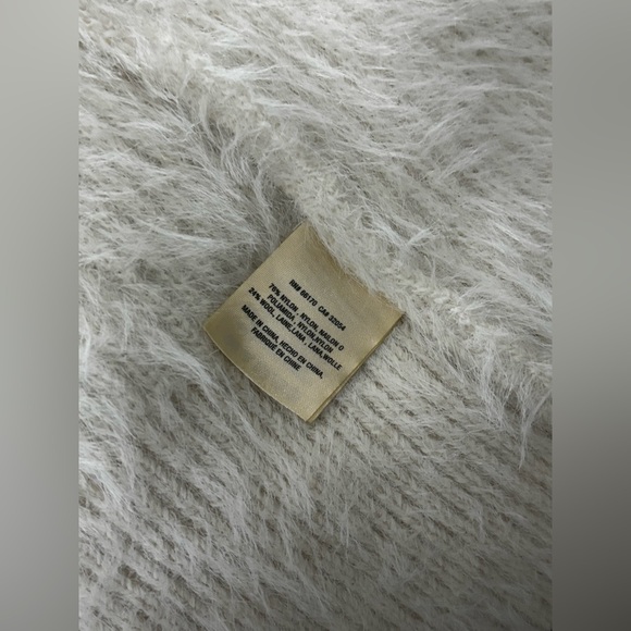 Anthropologie Knitted & Knotted Cardigan Sweater Ivory Fuzzy Knit Wool Blend L - Picture 10 of 11